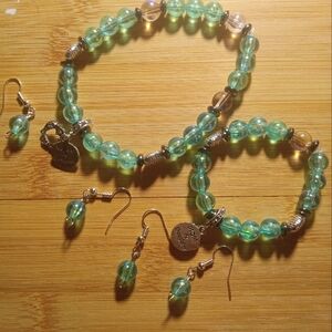 Green Beaded Bracelet and Earring Set